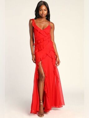 Red Tiered Ruffle Maxi Dress